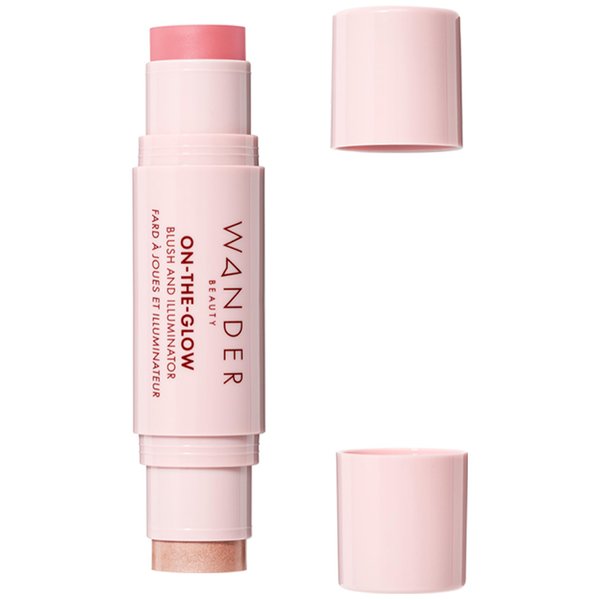 Wander Beauty On-the-Glow Blush and Illuminator - Petal Pink/Nude Glow - 7-in-1 Hydrating Cream Blush & Highlighting Stick - Stick Blush for Cheeks, Lip, & Body - Highlighter Makeup & Blush - 0.4 oz