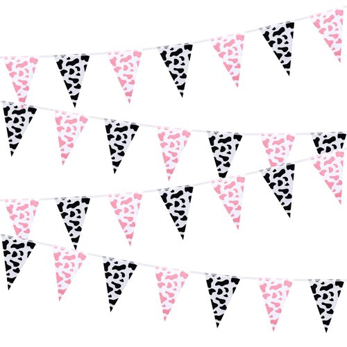 Tatuo 32.8 ft Cow Pennant Banners Cow Banner Cow Pattern Pennant Banner Farm Birthday Party Suppl...