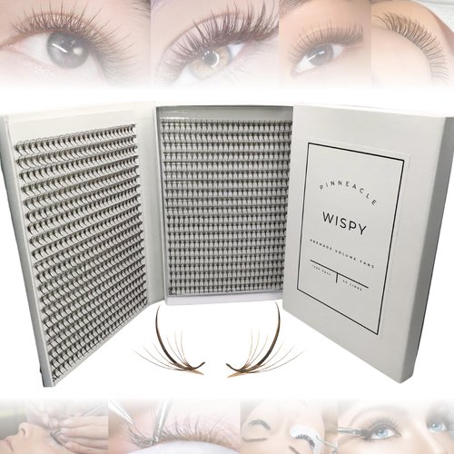 Wispy 1200 Fans - XXL Box - Promade Wispy Lashes Fans | 5D volume | 0.07 | Mix 4 sizes in 1 | Easy pick-up | Premade volume fans for eyelashes extensions | Pinneacle Lash (C curl | 9-12mm)