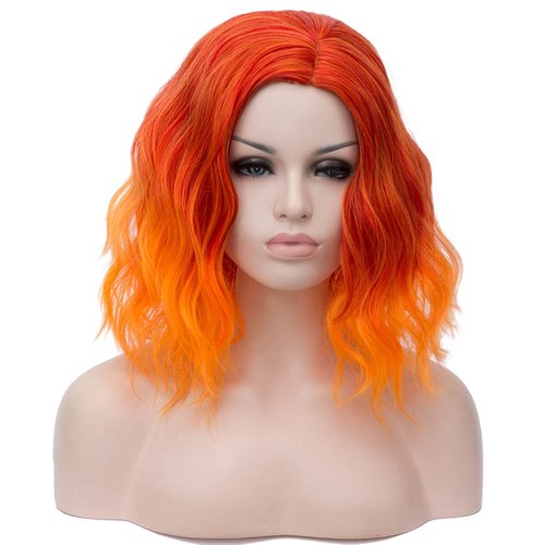 PATTNIUM 14'' Ombre Orange Wig Short Wavy Wig Fire Color Wig for Women Girls Shoulder Length Flame Wig Heat Resistant Synthetic Wig (Ombre Orange)