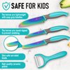 TruChef 5 Piece Kids Cooking Set - Knives, Peeler, Serrated Knife and Holder in Aqua