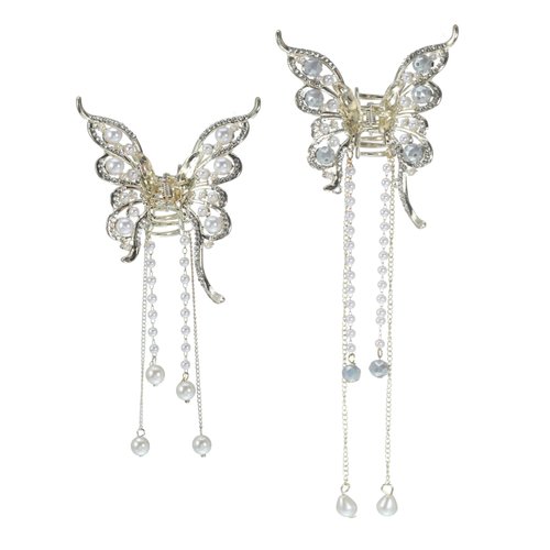VOCOSTE 2pcs Hair Clip, Classic Butterfly Tassel Hair Clip, Elegant Luxurious Hair Accessories Hair Clip for Women Girls, Gold Tone