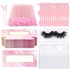 175 Pieces Lash Packaging Wholesale, Include 30 Empty Eyelashes Packaging Box, 30 False Lash Trays, 15 Eyelash Tweezers and 100 Eyelash Brush Mascara Wands Disposable (Pink)
