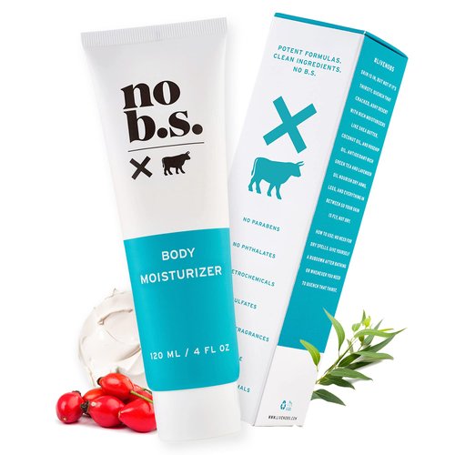No B.S. (No Bad Stuff) Body Moisturizer, Lightweight Unscented Natural Lotion with Green Tea, Shea Butter, Lavender & Rose Hip Oil for Dry Skin, Vegan, Gluten Free, 4 FL Oz
