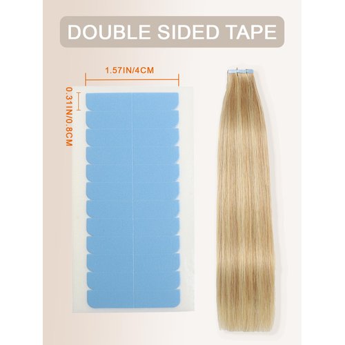 180PCS Hair Extension Tape Adhesive 1.57 x 0.31 Inch Strong Tape Extension Replacement Tape No-Residue Double Sided Tape Tabs Blue Replacement of Human Hair Extensions