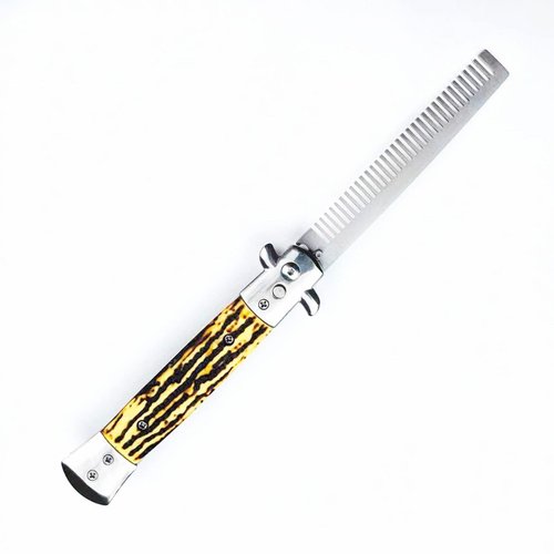 Foldable Pocket Comb, Stainless Steel Switchblade Comb Spring Jump Brush Switchblade Spring Pocket Oil Hair Comb Oil Hair Comb for Scalp Hair or Beard (Bone Color)
