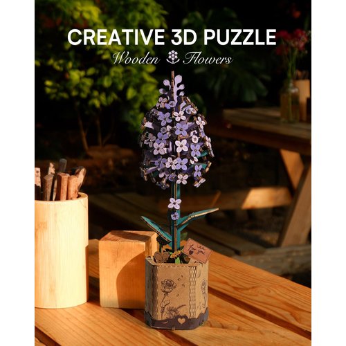 ROBOTIME 3D Puzzle Wooden Flower Lilac DIY Model Kit to Build for Adults Artifical Bouquet Collection Craft Brain Teaser Puzzle Creative Gift Home Decor