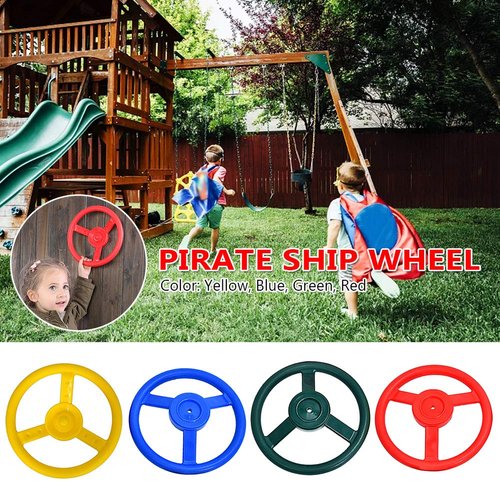 Pirate Ship Wheel Fun Playground with Screw Amusement Park Outdoor Garden Kids Toy Steering Climbing Frame Gift sy Install Swing Accessory Lightweight(Yellow)