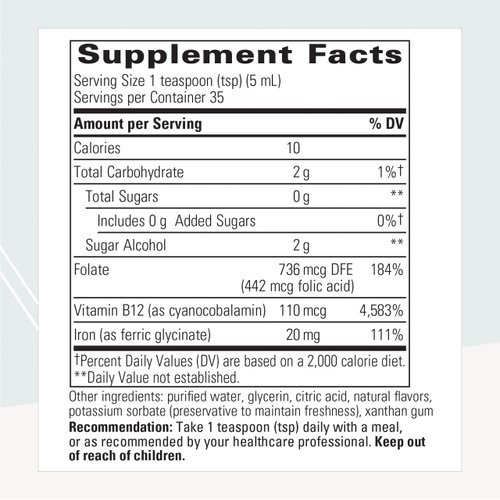 Integrative Therapeutics Liquid Iron - Iron Supplement with Vitamin B12 and Folate - Vegan, Gluten-Free & Dairy-Free Supplement for Energy Support* - 6 fl oz, Apple Cinnamon Flavored