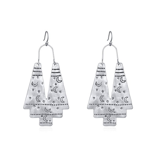 Vintage Ethnic Tribal Earrings Antique Carving Moon Sliver Fashion Boho Hook Dangle Earrings Gifts for Women