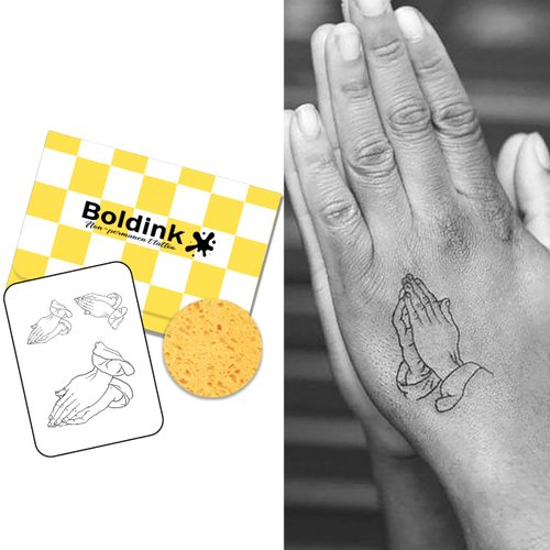 Boldink Semi-permanent tattoos, realistic fake tattoos, last 7-15 days, waterproof non-reflective temporary tattoo stickers, cruelty-free, uniquely designed exquisite packaging（Praying Hands）