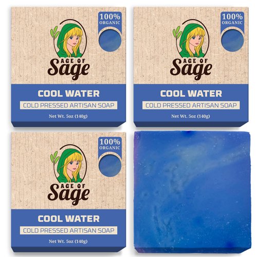 Age of Sage Natural Bar Soap Gift Set for Men - Vegan Bath Handmade Cold Process Artisan Soap with Essential Oil, Aromatic All Moisturizing Wash Soaps, Fragrant Cool Water Scent (4 Pack)