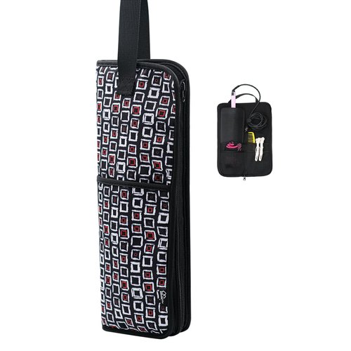 Hair Flat Iron Case Holder Canvas Bag Heat Resistant Curling Iron Straightener Holder Bag for Hair Tools Curling Iron Organizer Bag (Black check-Fabric bag)