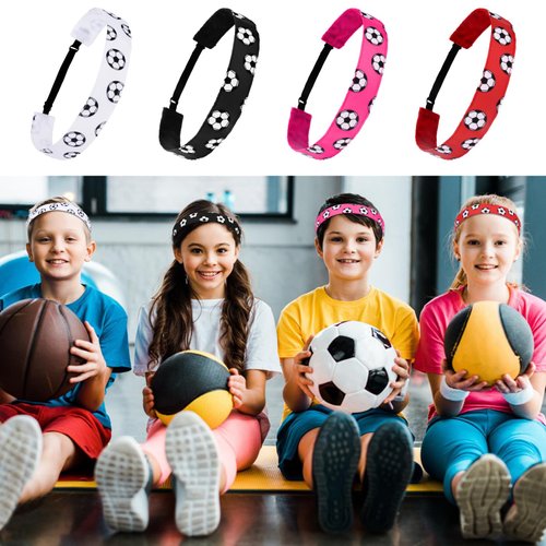 GAFATORY 4 Pieces Adjustable Soccer Headband for Girls Elastic Soccer Headbands for Women Soccer Accessories Non Slip Football Sport Hair Bands Sports Athletic Headbands for Girls Teens