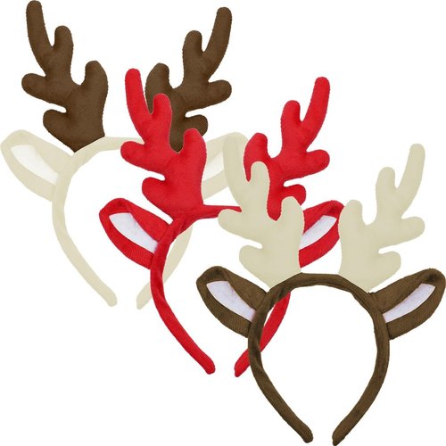 SHEHARUHI 3 Pieces Antlers Headband Christmas Reindeer Hairband Deer Headwear for Girls Boys Wome...