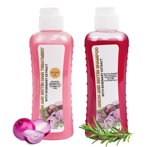 Generic Onion Biotin and Rosemary Moisturizing Hair Care Set - Shampoo, Conditioner and Treatment for All Hair Types, Pink