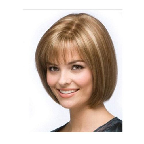Nicetobuy Umeet Short Straight Bob Wigs With Bangs Women’s Wig Short Length Blonde Highlights Hair Synthetic Wigs for women