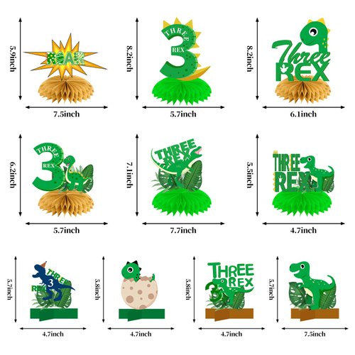 Three Rex Birthday Party Decorations Honeycomb Centerpieces for Boys Girls, Dinosaur 3rd Birthday Table Centerpieces Party Supplies, The Good Dinosaur 3-Rex Themed Table Topper Sign Decor