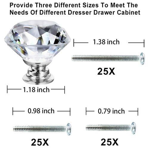 GoodtoU 25P Dresser Knobs Crystal Knobs Drawer Knobs - Cabinet Pull Crystal Dresser Knobs Knobs and Pull for Dresser Drawers Knobs and Knobs for Dresser Drawers Kitchen Bathrom Cabint