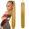 VAVANGA 28inch Long Ponytail Extension with Hair Tie, Multi Dark Blonde Yaki Straight Ponytail Thick Braiding Hair Ponytail Natural Fake Pony Tails Hairpiece for Women (#15/18)