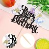 1 PCS Magic Alice Happy Birthday Cake Topper Glitter Eat Me Magical Hat Bunny Clock Fairy Birthday Cake Pick for Magic Alice Theme Baby Shower Birthday Party Decorations Supplies Black