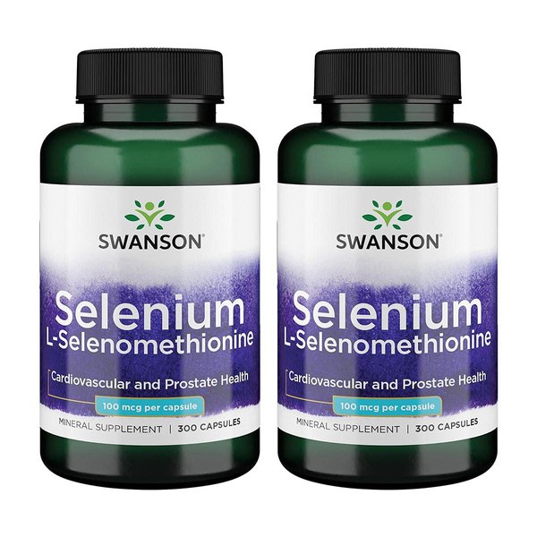 Swanson Selenium (L-Selenomethionine) - Herbal Supplement Promoting Heart Health '&' Prostate Health - May Support Immune System '&' Thyroid Health - (300 Capsules, 100mcg Each) 2 Pack