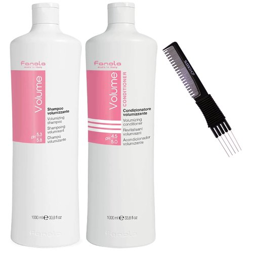 Sleekshop Comb + FanoIa VOLUME Volumizing Shampoo & Conditioner Duo Set Kit for Full, Thick Hair from the Roots (w/SLEEKSHOP Premium Carbon Teasing Comb) (Shampoo (33.8 oz) + Conditioner (33.8 oz))