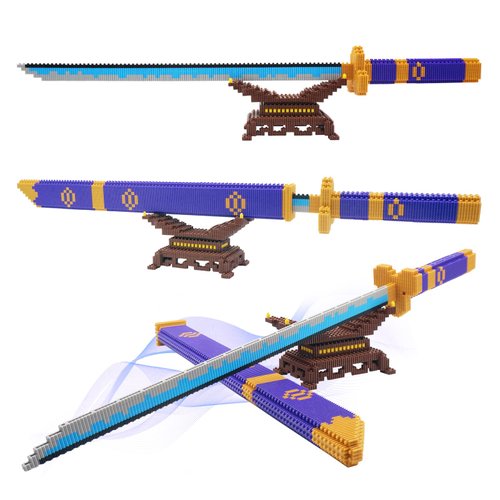Cosplay Anime ONE Piece Zoro Swords Building Blocks Set, 22.8in Samurai Katana Zoro Sword Building Blocks with Scabbard & Stand, Cartoon Roronoa Yamato Sword Model