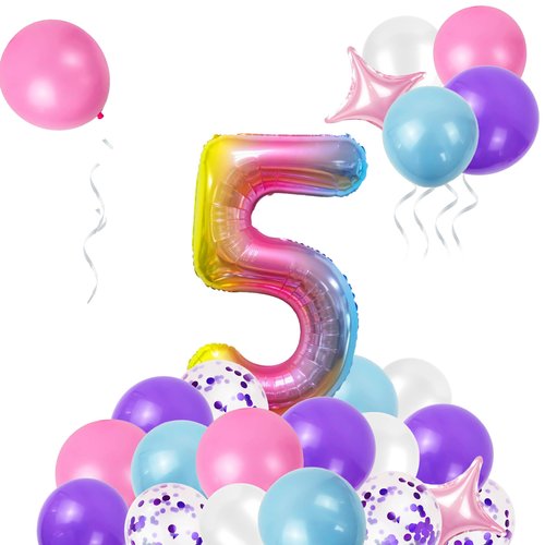 23PCS Unicorn 5th Birthday Balloons, Number 5 Unicorn Theme Party Decoration, Magic Unicorn Five Years Old Party Supplies, Magic Unicorn Foil Balloons for Outdoor