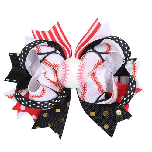 Sports ball class hairpin Hair Clips Bow Sports Bow Hair Barrettes Clips Girls Baseball Bow Hair Pin.(FJ69) (Baseball)