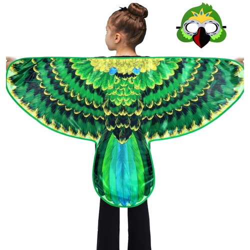 D.Q.Z Bird-Wings-Parrot-Costume for Kids Dress Up with Mask, Pirate Costume Accessory Halloween Party Favor Toys (Budgie)