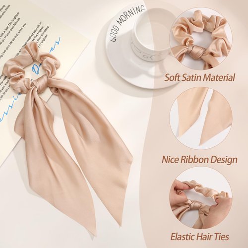 6 PCS Bow Silk Scrunchies, Hair Ties with Bows, Hair Scrunchies for Women Girls, Knotted Bow Silk Hair Ties, Satin Hair Ribbon Elastic Hair Ties Hair Accessories Christmas Gifts Holiday