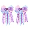 SUPCLIPS 3 Inch Hair Bow Clips Purple Curly Grosgrain Ribbon Hair Clips Handmade Kids Girls Cheer Hair Accessories for School Prom Party