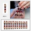 Press on Nails Long Length Black Red Stars False Nails Ballet Shaped Nails Artificial Acrylic Nails Rhinestones Design French Fake Nails Full Cover Reusable Coffin Nails Glue on Nails for Women 24Pcs