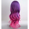 RightOn Purple Pink Ombre Wig Long Wavy Women Girls Sexy Ombre Hair Colorful Wigs for Cosplay Halloween Party with Wig Cap