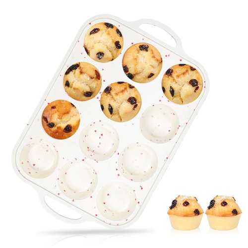 Amorpelos 12-Cup Regular Size NonStick Silicone Muffin Pan for Baking with Metal Reinforced Frame BPA Free Silicone Cupcake Pan for Oven Dishwasher Safe