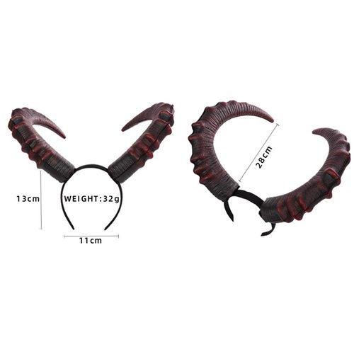 Satisyo Gothic Black Horn Halloween Costume for Men Women Ram Sheep Horn Headhand Hoop Cosplay Devil Horn Headwear Hair Band (Black&Red Demon Horn, Headband Wear)