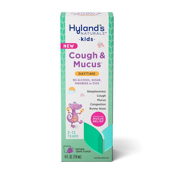 Hyland's Kids Daytime Cough Syrup & Mucus Relief, Kids Cough Medicine for Ages 2-12, Grape Flavor, Natural Relief of Cough, Runny Nose, Mucus & Congestion, 4 Ounces