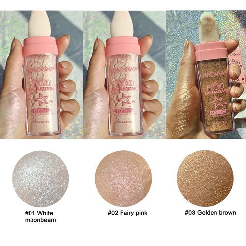 3 Color Polvo De Hadas, Body Glitter Highlighter Powder Fairy Stick for Makeup Shimmer and Shine High Gloss Blush Contour Powder Makeup - Sparkle Patting Powder for Hair Face Eyes Body