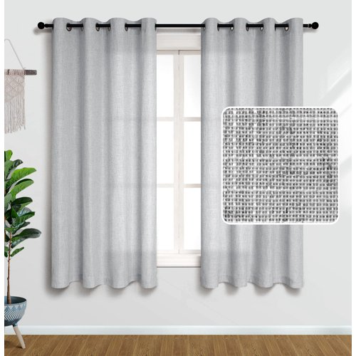 Grey Kitchen Curtains 45 Inch Length Sets of 2 Panels Linen Semi Sheer Opaque Short Bathroom Small Window Curtains Gray