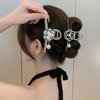 Camellia Hair Clips with Pearl Black Flower Metal Hair Accessories for Women Girls Elegant Black Camellia Hair Claw Clips Shiny Hairpins Strong Hold Hair Clip for Thick or Thin Hair Goddess Look 1 Pcs