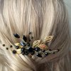 Kercisbeauty Something Green Crystal Gold Hair Comb for Wedding Brides Handmade Boho Leaf Hair Accessories for Dancing Prom (Black)
