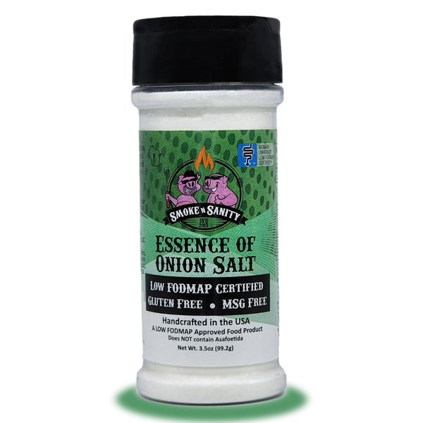 Smoke n Sanity Essence of Onion Salt | Certified Low FODMAP | Contains No Garlic | Certified Gluten Free | Certified Kosher | Dairy Free | 3.5 Ounce Shaker