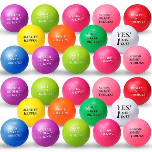 Jerify 50 Pcs Motivational Stress Balls Inspirational Quotes Balls Colorful Foam Balls Hand Exercise Ball Bulk for Kids Adults Anxiety Relief Encouraging Gifts,1.57 Inches(Cute,Macaron)
