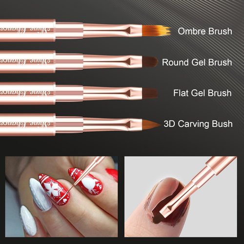 Shine Chance 9Pcs Nail Art Brushes Set, Professional Double-Ended Acrylic Liner Detail Brushes for Gel Polish Art Nail, 3D Art Nail Dotting Brush Pen for Manicure DIY Home Salon, Rosegold