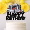 Truck Car Cake Topper Pick for Transportation Vehicle Theme Decor Supplies Baby Shower Boy Girl Happy Birthday Party Decorations Black Glitter