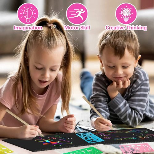 Smasiagon Scratch Paper Art Set for Kids: 2 Pack Scratch Off Arts Crafts Christmas Gifts for Kids Ages 3-12 Girls Boys Valentine's New Year's Day Easter Birthday Party Favor Games DIY Activity