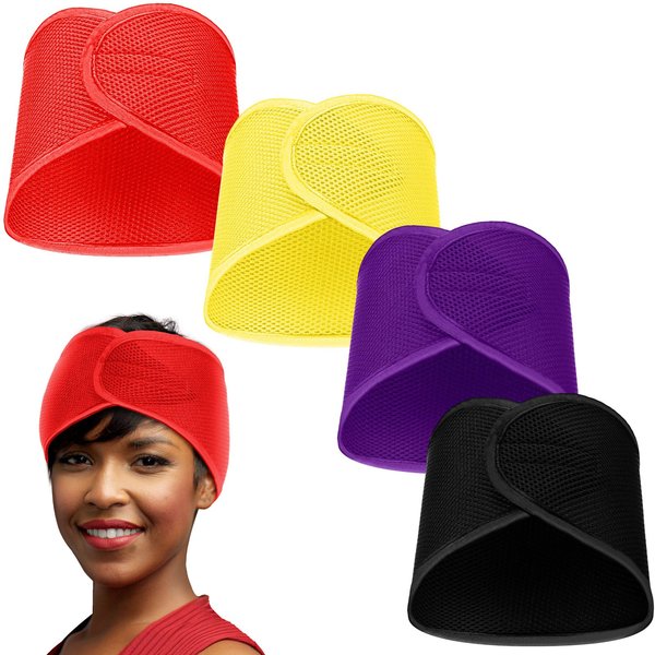 Xuhal 4 Pieces Mesh Hair Wraps for Black Women Sleeping Hair Wrap Scarf Cap Spa Headbands Hair Wraps Hair Nets for Women Black Natural Hair Wash Face Sleep (Yellow, Black, Orange, Purple)