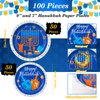 Maxcheck 100 Pcs Hanukkah Paper Plates 9" and 7" Disposable Hanukkah Dinner Plates Happy Hanukkah Blue and White Chanukah Themed Party Supplies Favors Decorations