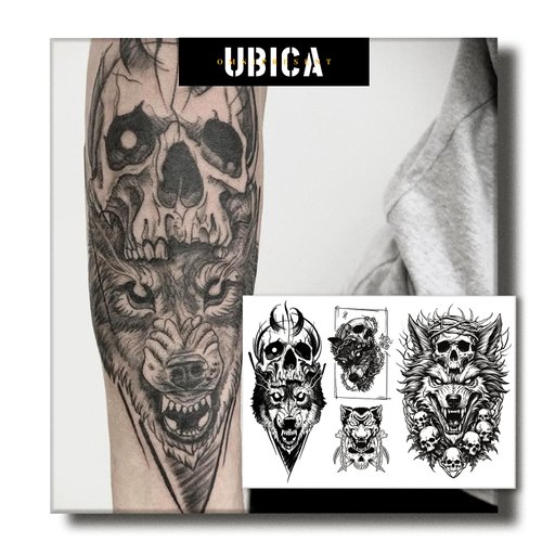 UBICA Temporary Tattoos Adult, 2 Sheets Fake Tattoos, Realistic And Long-Lasting Non-Reflective, Waterproof For 1-2 Weeks, wolf Tattoos 4.7x6.8in